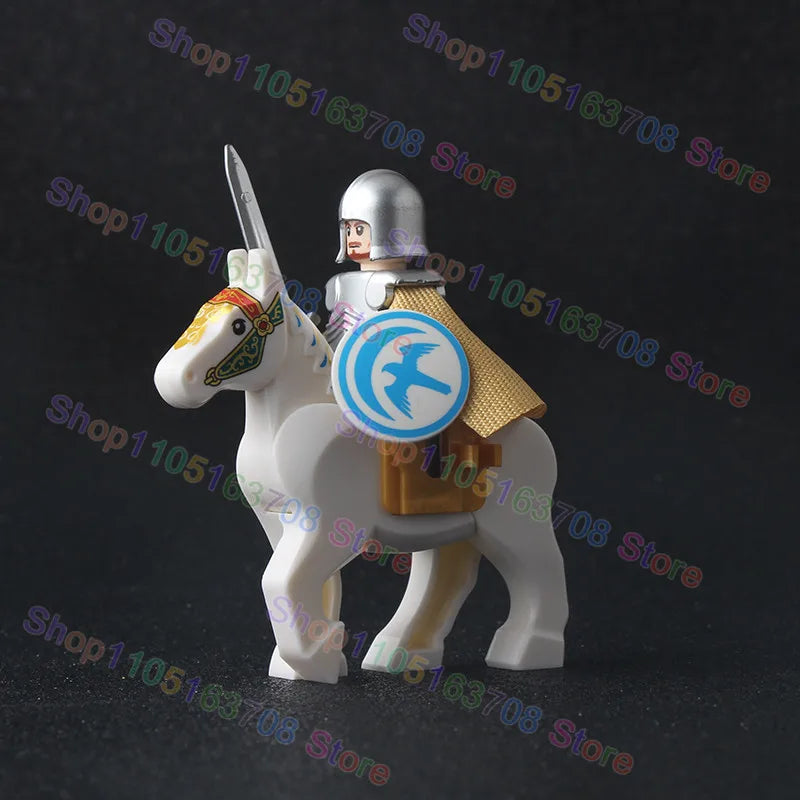 MOC Medieval Military Crusader Knight Building Blocks Castle Army Soldier Figure Horse Mount Shield Sword Accessories Bricks Toy