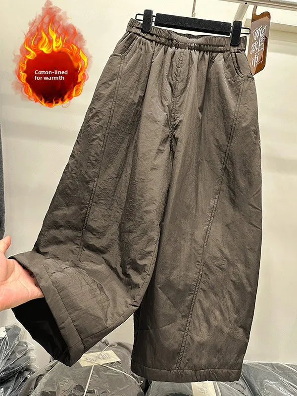Winter New plus Size Cotton Wide Leg Pants Elastic Waistband Casual Loose Slimming Versatile High Waist Cotton Trousers
