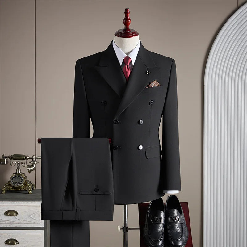 Elegant Men Slim Fit Suit Sets Formal Party Business Outfits Evening Prom Male Performance High Quality Blazer Pants 2 Pieces