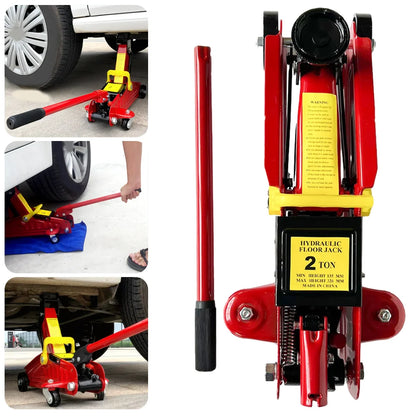 2T Hydraulic Floor Jack Trolley Low Profile Car Adjustable Lifting 135-320mm Equipped With 4 Metal Wheels
