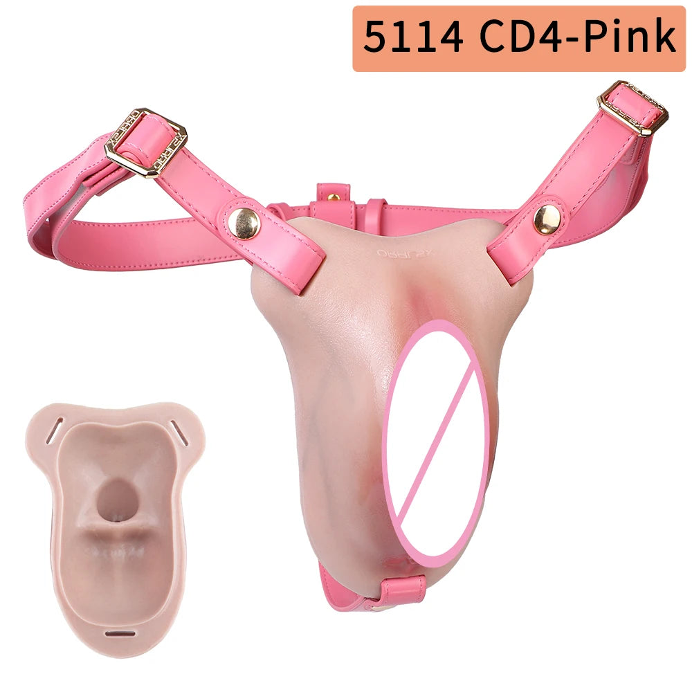 SXXY Super Lifelike Vagina Chastity Cage Penis Hiding Insertable Toy Flexible Silicone Cock Cage Adult Intimate Pleasure Product