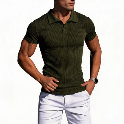Summer Men's Slim Fit Polo Shirts Short Sleeve Stretch T-Shirts Retro Lapel Striped Knitwear Casual Stylish Golf Workout Tee 5XL