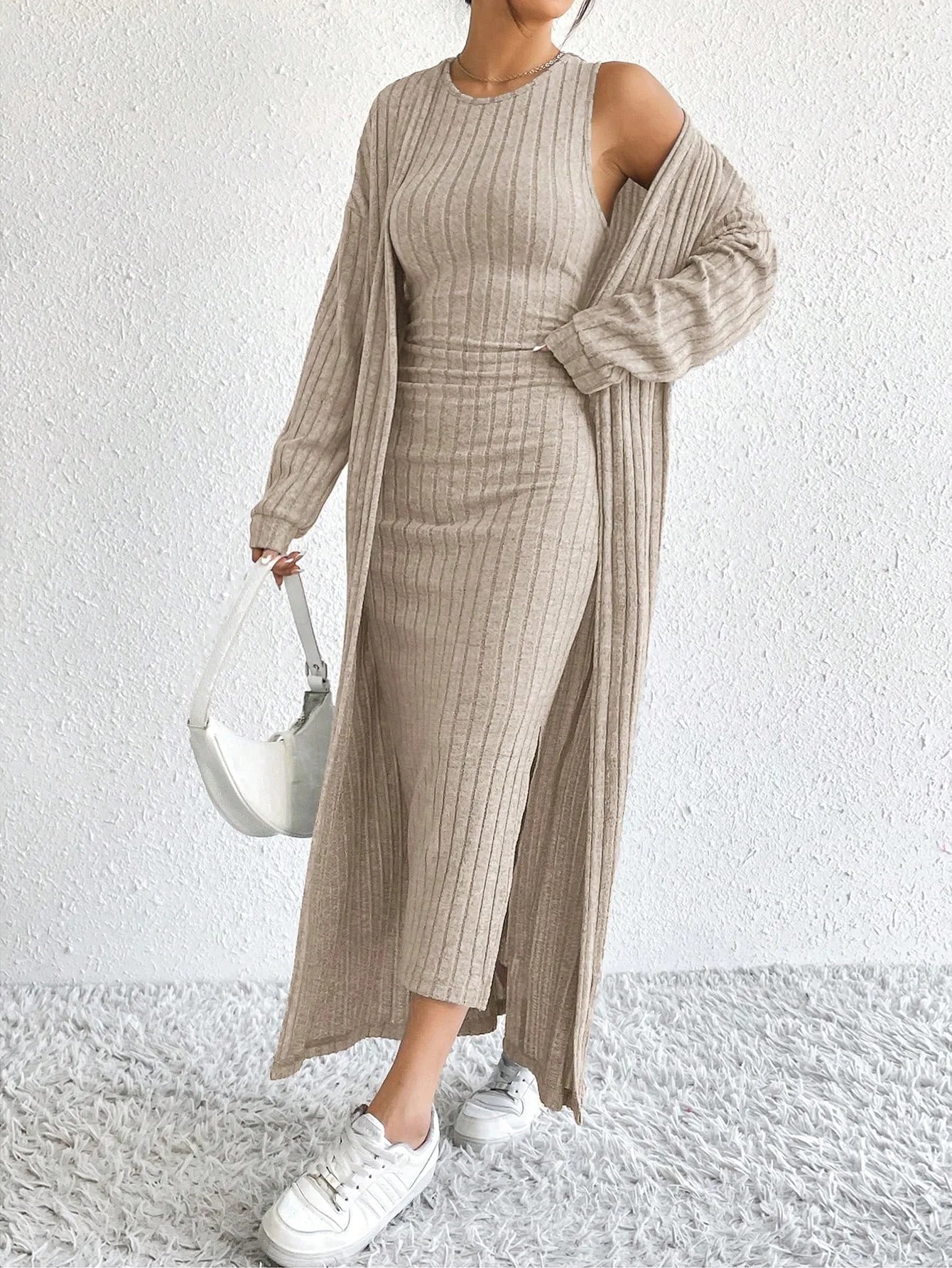Fashionable Long Sleeve Vest Dress Set Autumn Casual High Waist Trousers Women's Clothing Two-Piece Suit European Style