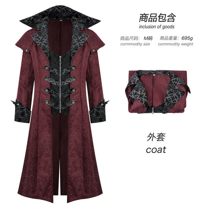Men's Gothic Steampunk Long Coat Vintage Vampire Victorian Medieval Cosplay Costume High Collar Trench Coat Halloween Party Dres