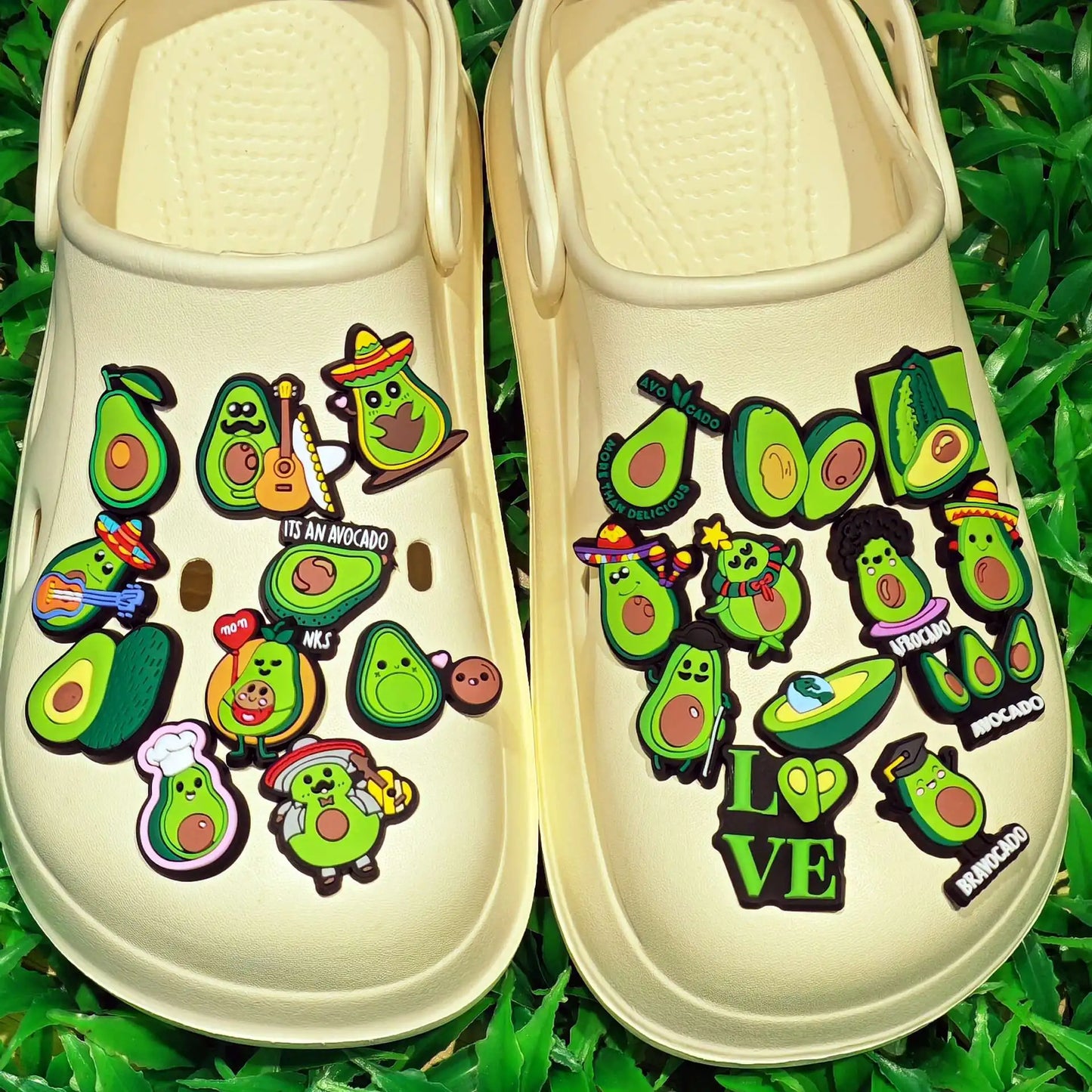 New 1-100pcs Cartoon Fruit Avocado Mom Love Guitar PVC Shoe Charms Accessories Hole Slippers Decorations Kids Birthday Present