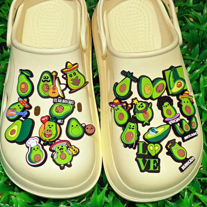 New 1-100pcs Cartoon Fruit Avocado Mom Love Guitar PVC Shoe Charms Accessories Hole Slippers Decorations Kids Birthday Present