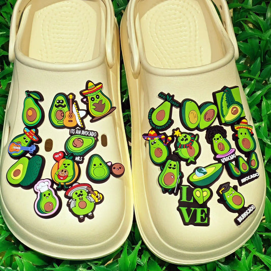New 1-100pcs Cartoon Fruit Avocado Mom Love Guitar PVC Shoe Charms Accessories Hole Slippers Decorations Kids Birthday Present