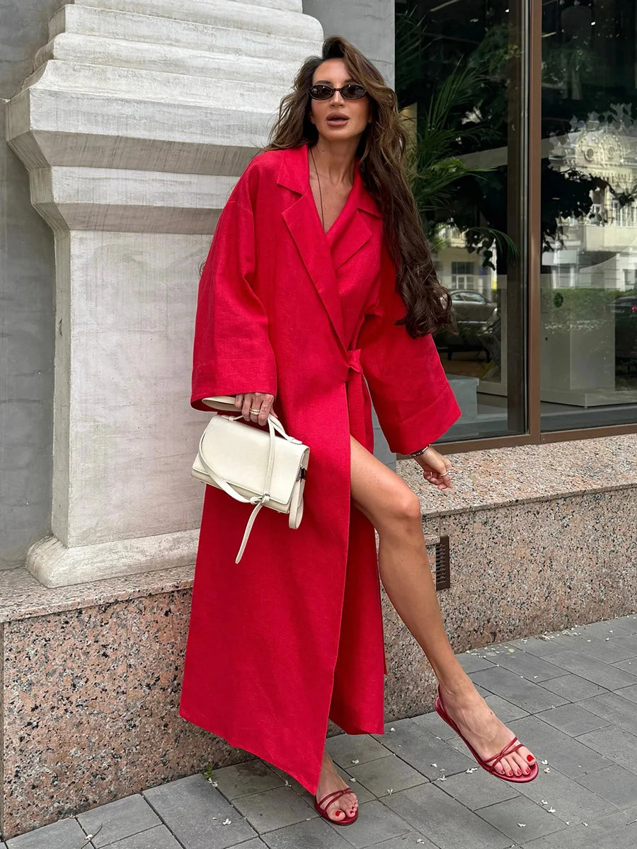 Tossy Casual Loose Lace-Up Dress Female Lapel Long Sleeve High Waist Solid Autumn 2025 New Bandage Dress Women's Commute Dress