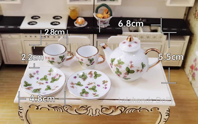Dollhouse Mini Ceramic Tea Set Teacup Food Play Scene Model for Doll House Miniature Furniture Decoration Accessories