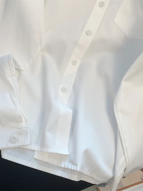 White round Neck Long Sleeve Basic Style Women's Shirt Jk Uniform Loose Fit Inner Wear Base Layer Sweet College Style Polyester