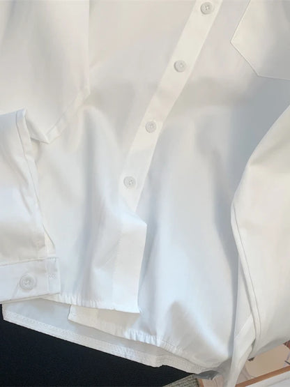 White round Neck Long Sleeve Basic Style Women's Shirt Jk Uniform Loose Fit Inner Wear Base Layer Sweet College Style Polyester