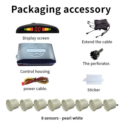 8 Sensors LED Car Parking Sensor 22mm Buzzer Warning With Display Screen Host Control Box For Truck Van RV