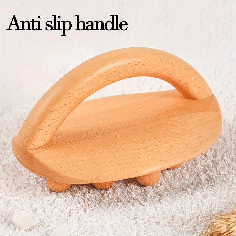 Natural Wood Handheld Gua Sha Massage Brush 14 Beads Waist Leg Body Meridian Scraping SPA Therapy Anti Cellulite Relaxation Tool