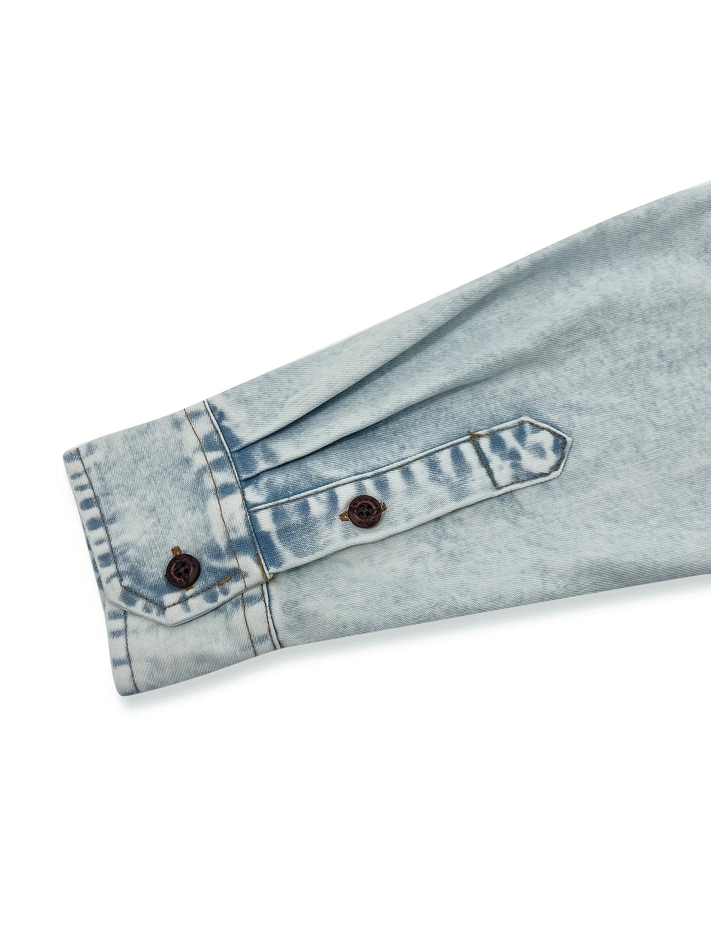 Autumn Men's Light Blue Vintage Washed Denim Shirt American Retro Long Sleeve Washed Light Blue Denim Shirt Double Pocket Workwe