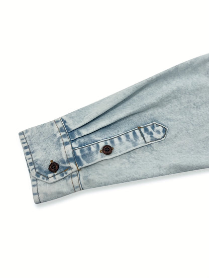 Autumn Men's Light Blue Vintage Washed Denim Shirt American Retro Long Sleeve Washed Light Blue Denim Shirt Double Pocket Workwe