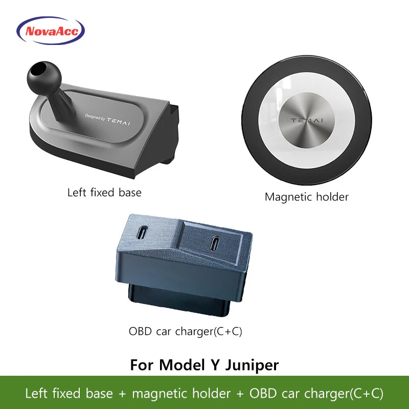 NovaAcc Magnetic Wireless Charging Mount For Tesla Model Y Juniper Model 3 Highland 2024-2026 Left Right Rudder Car Phone Holder