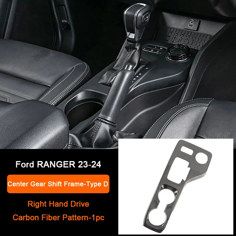 Carbon Fiber Car Interior Overlay Accessories For Ford Ranger Raptor Wildtrak T9 2022-2025, Central Gear Shift Panel Door Trim