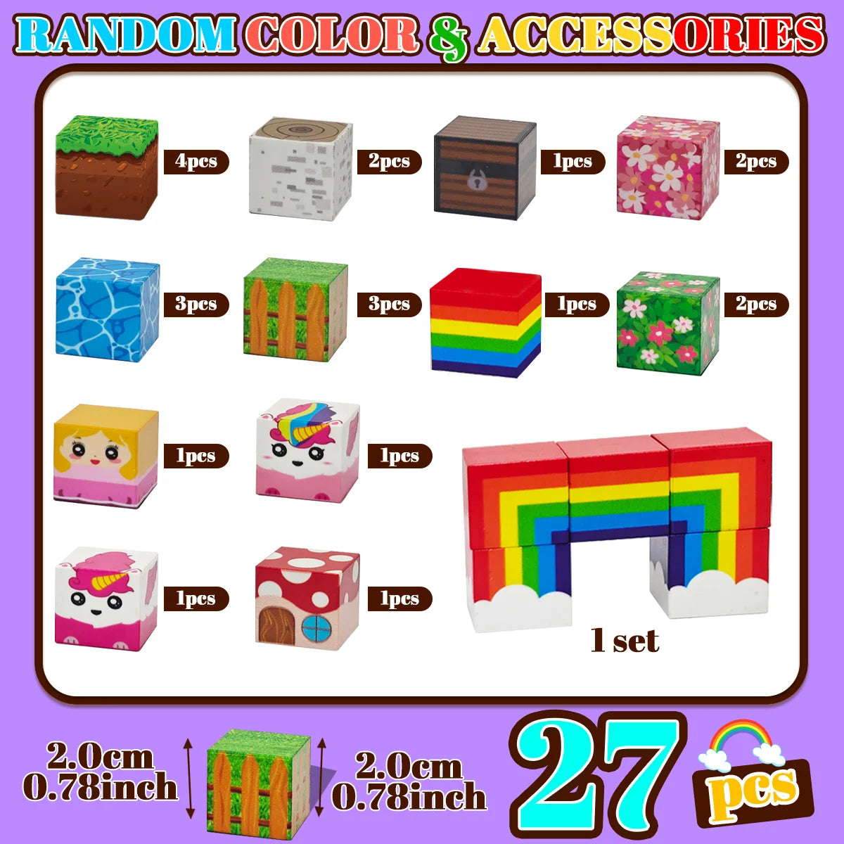 Magnetic Building Blocks,  Rainbow Unicorn Magnetic Cubes, Education Toys for Girls and Boys, Ideal Christmas Birthday Gifts