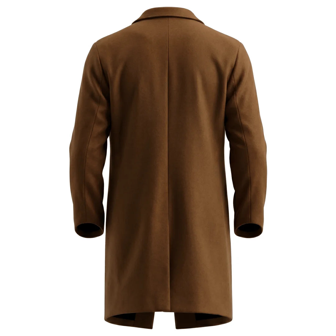 Winter Men's Wool Blend Trench Classic Single-Breasted Business Casual Outerwear Street Overknee Coat Windproof Lined Office