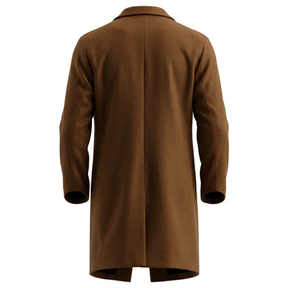 Winter Men's Wool Blend Trench Classic Single-Breasted Business Casual Outerwear Street Overknee Coat Windproof Lined Office