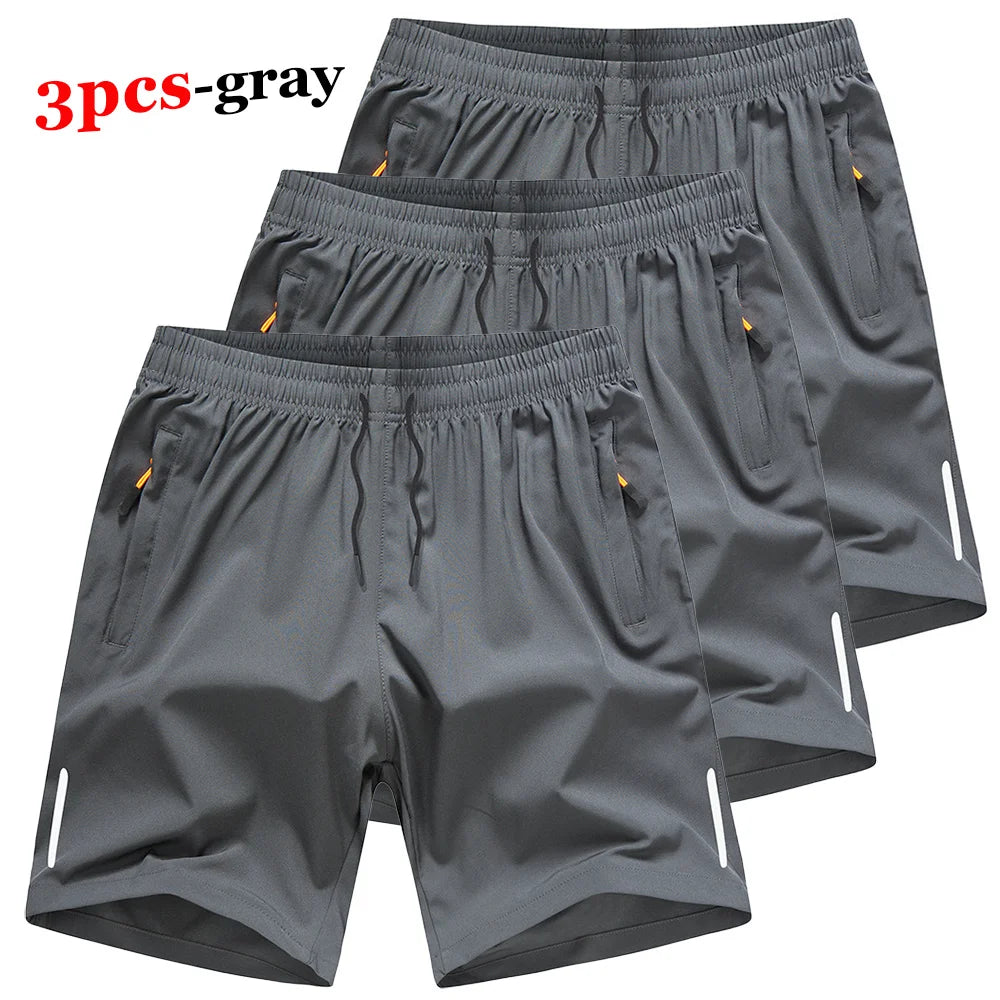 Men's 3-Pcs Sports Shorts Quick Dry Summer Fitness Gym Training Short Pants Lightweight Cool Sportswear Breathable Beach Shorts