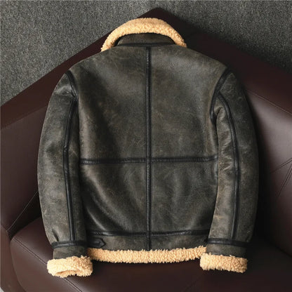 2025 Male Sheepskin Winter Aviator Genuine Leather Jacket Men's Bomber Flight Woolen Jackets Heavy Biker Parkas With Natural Fur