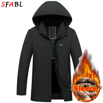 New Hooded Warm Parka With Pockets Winter Jackets for Men's Winter Coats Windbreak Fleece Lining Men's Winter Jacket Coat Luxury