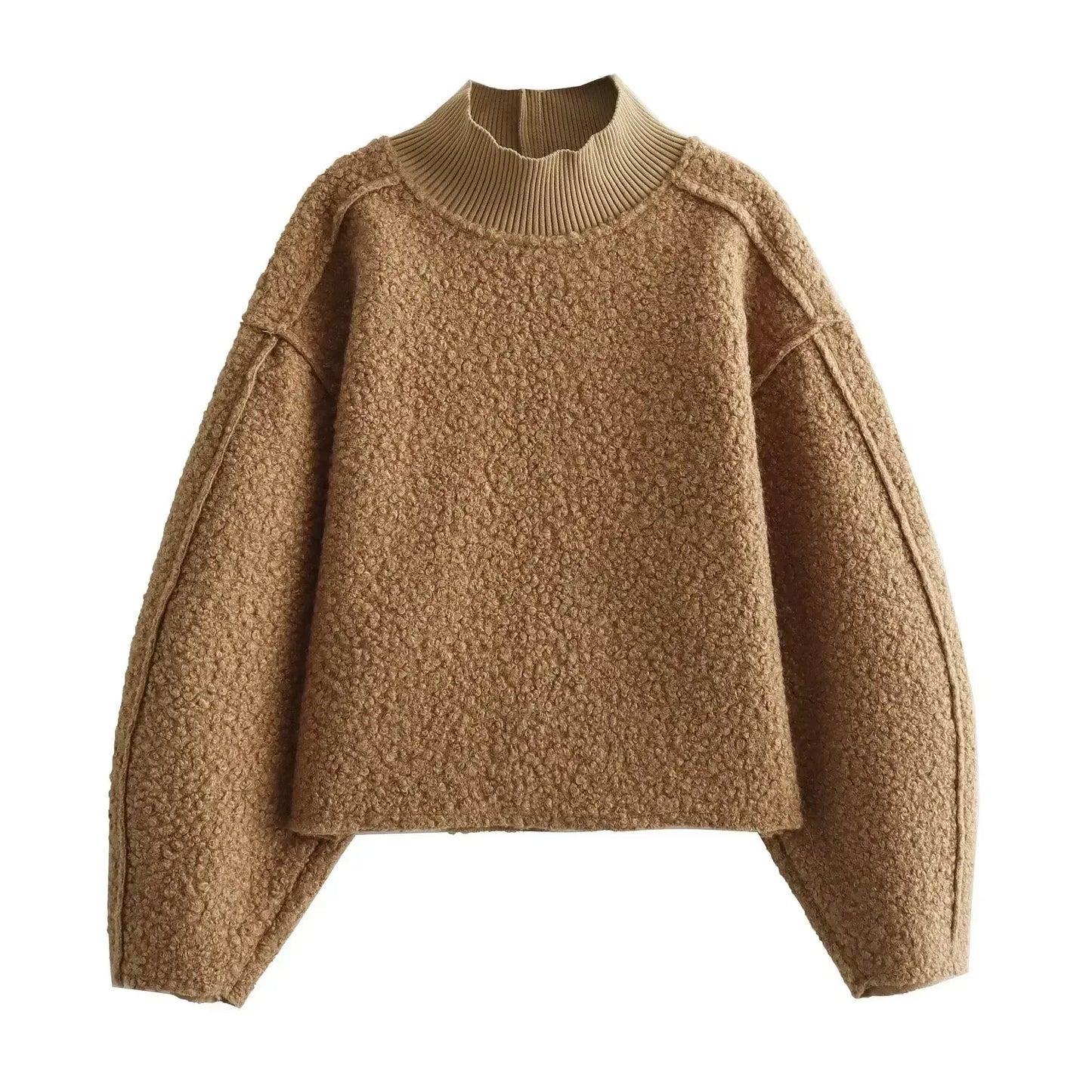 BSAY Women Fashion Autumn Winter 2024 New Loose Solid Color Long Sleeved Stand Collar Pullover Top Chic Female Sweatshirt