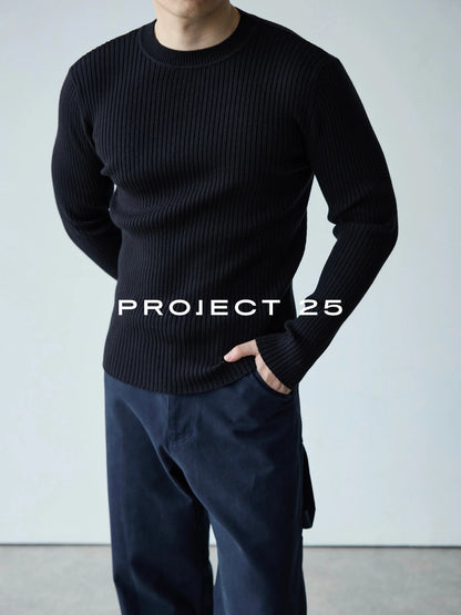 PROJECT 25 Men's Stretch Rib Knit Slim Fit Long Sleeve Base Layer – Soft Skin-Friendly Thermal Sweater for Winter