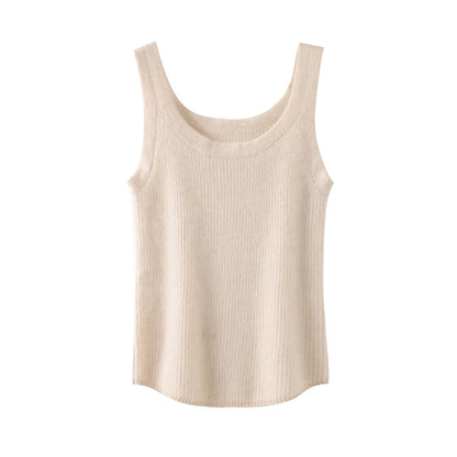 New Women Sexy 100% Cashmere High Elasticity Vest Crop Fashion Tops O-Neck Tank Soft Warm Ladies Knit Camisole Basic Bottom Vest