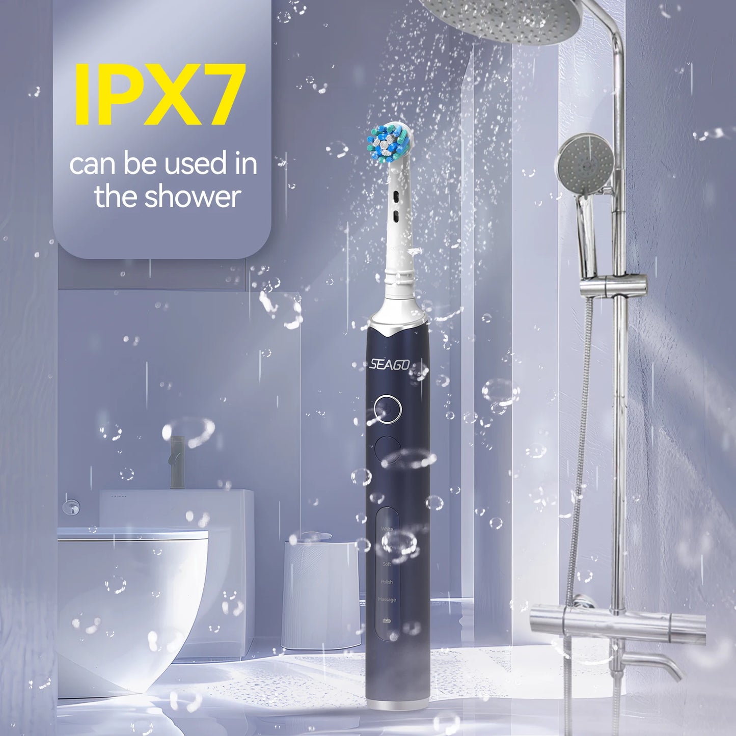 Seago Rotating Electric Rechargeable Toothbrush Teeth Cleaning with 8 Brush Toothbrush Heads 5 Modes Portable Smart Timer