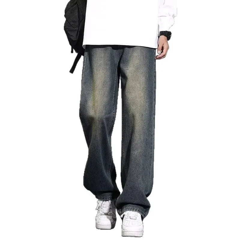 Men's Loose Straight Leg Jeans Washed Vintage Baggy Denim Pants 2026
