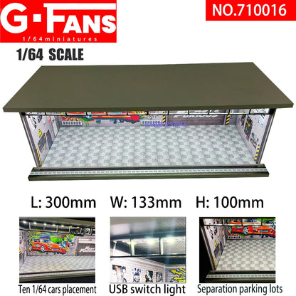 G Fans 1/64 Scale Car Garage Miniatures Model Car Parking Lot Diecast Scene Display Vehicle Scene Toy Background Collection