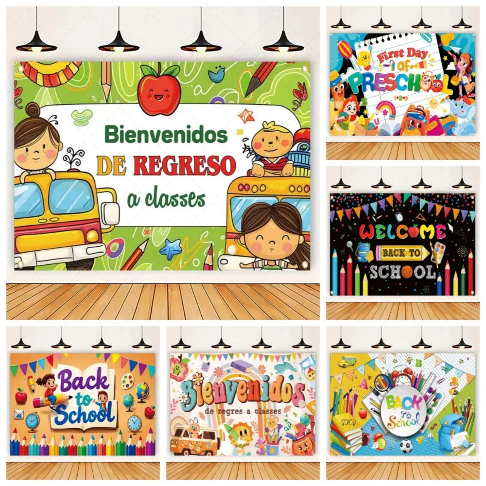Welcome Back To The School Blackboard, Pencil Banner Backdrop, Holiday Education Theme Decoration, Photography Background Cloth