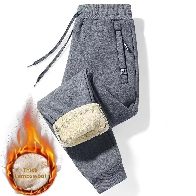 Extra Thick Lamb Velvet Men's Winter Fleece Lined Special Thick Cotton Trousers Autumn Winter Style Sport Sweatpants Casual P...