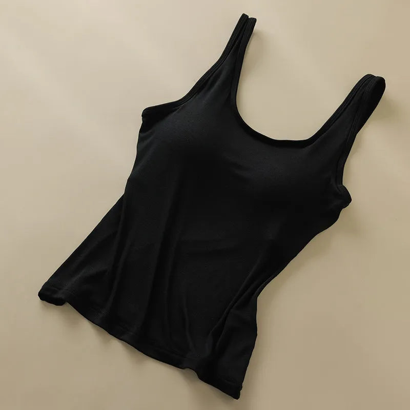 Premium New Women's Camisole with Built in Bra Summer Back Beauty Tank Top for Outer & Layering Wear