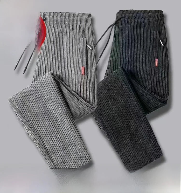 Men's Corduroy Pants Loose Casual Thickened Autumn Winter Straight Leg Zipper Decoration Business Casual Fashion Trend