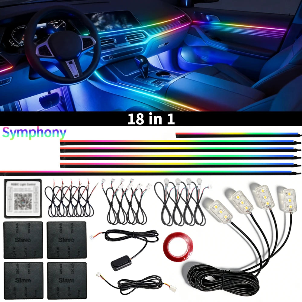 Symphony Ambient Lights Car RGB App Control LED Interior Hidden Acrylic Strip Light Full Color Streamer Auto Atmosphere Lamp Kit