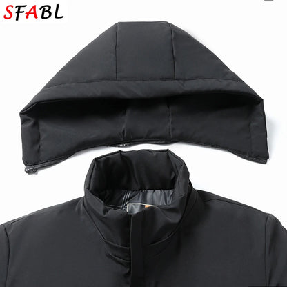New Hooded Warm Parka With Pockets Winter Jackets for Men's Winter Coats Windbreak Fleece Lining Men's Winter Jacket Coat Luxury