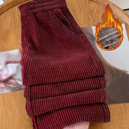 Autumn Winter Corduroy Wide Leg Pants Women's Fleece Lined Casual Thickened Loose Slimming plus Size Straight Leg Trousers
