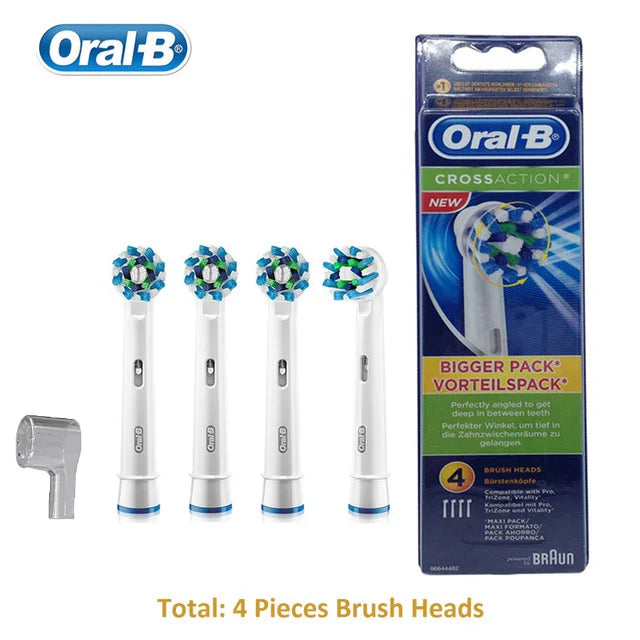 Oral-B EB50 Cross Action Teeth Clean Round Head Replacement Brush Heads for Adult Rotation Type Tooth Brush Black 4PC/Pack