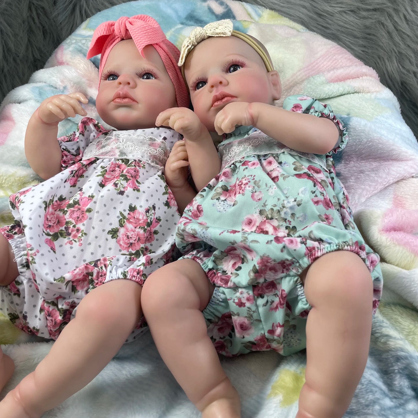 MRB 50CM LouLou Awake Twins Girl Reborn Baby Dolls Lifelike Vinyl Newborn 3D Skin Visible Veins DIY Toys For Girls