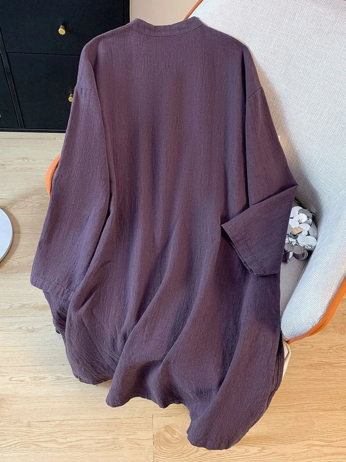 New Chinese Style Cotton Linen Women's Shirt Long Sleeve Button up Stand Collar Loose Fit Commute Fashion Mid-Length Coat