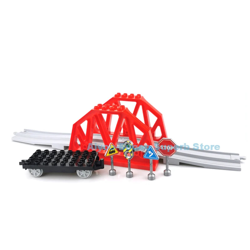 Big Size Building Blocks Train Railway Transport Set Track Parts Electric Locomotive DIY Assemble Interaction Toys For Children