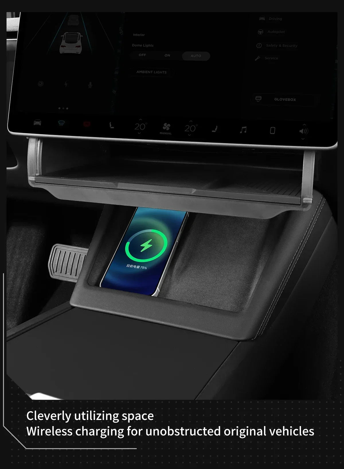 For Tesla Model Y Juniper 2025 Accessories Under-Screen Storage Organizer Box Center Console Screen Protect Trim Charge Pad Mat