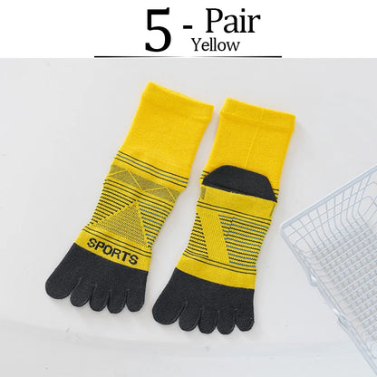 5 Pairs Men's Sports Five Finger Socks Colorful Compression Quick-Drying Sweat-Absorbing Fitness Cycling Hiking Split Toe Socks