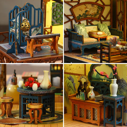Diy Wooden Chinese Ancient Villa Miniature Building Kits Doll Houses With Furniture Casa Dollhouses For Friends Birthday Gifts