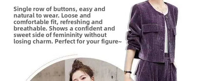 Fashionable Corduroy Set Women's Autumn Winter New Style Elegant Lady Fragrance Wind Coat Wide Leg Pants Two Piece Suit
