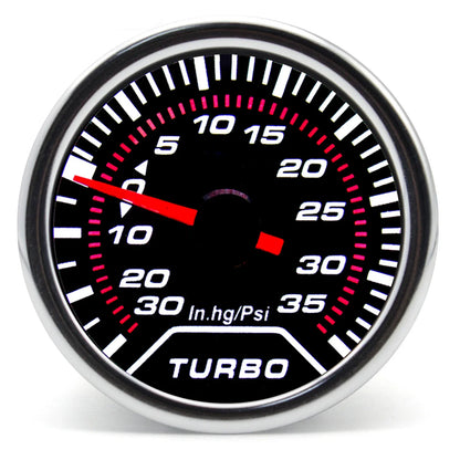 52mm Racing Gauge 12V LED Smoke Len -1~0~2 BAR Turbo Boost Water Temperature Oil Pressure Voltmeter Air Fuel Ratio Meter For 12V