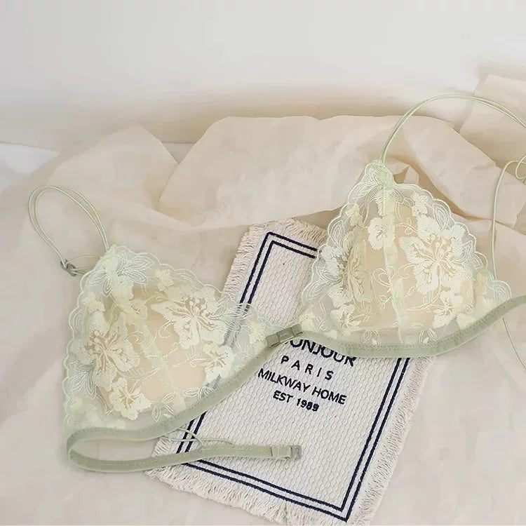 Super Sexy See-Through Lace Bra Set Hollow Out No Underwire French Triangle Bralette and Panties Women Hot Lingerie 2026 Fashion